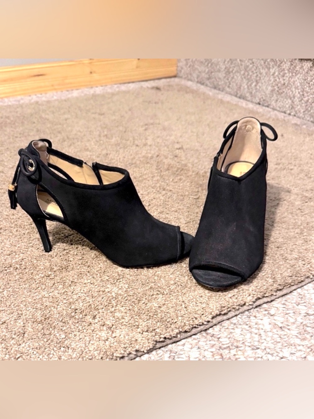 Michael Kors Jennings Suede Open-Toe Black Booties Size 7.5